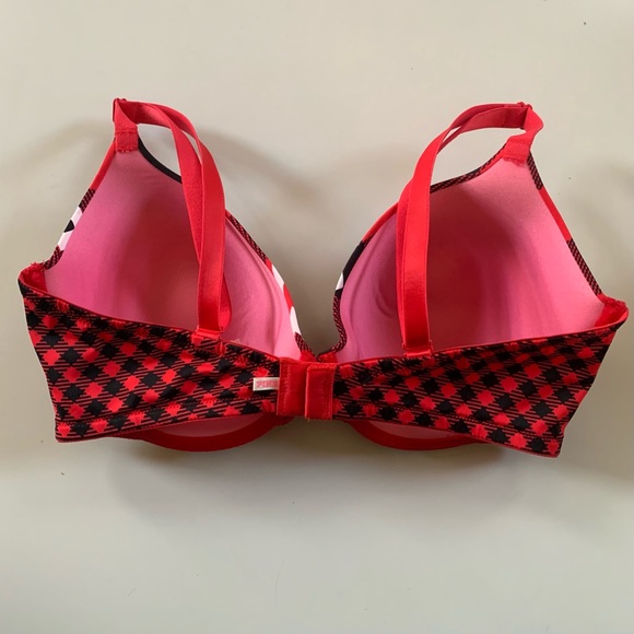 PINK • 36DD • Wear Everywhere T-Shirt Lightly Lined Bra Plaid Pink Spellout - Picture 3 of 5